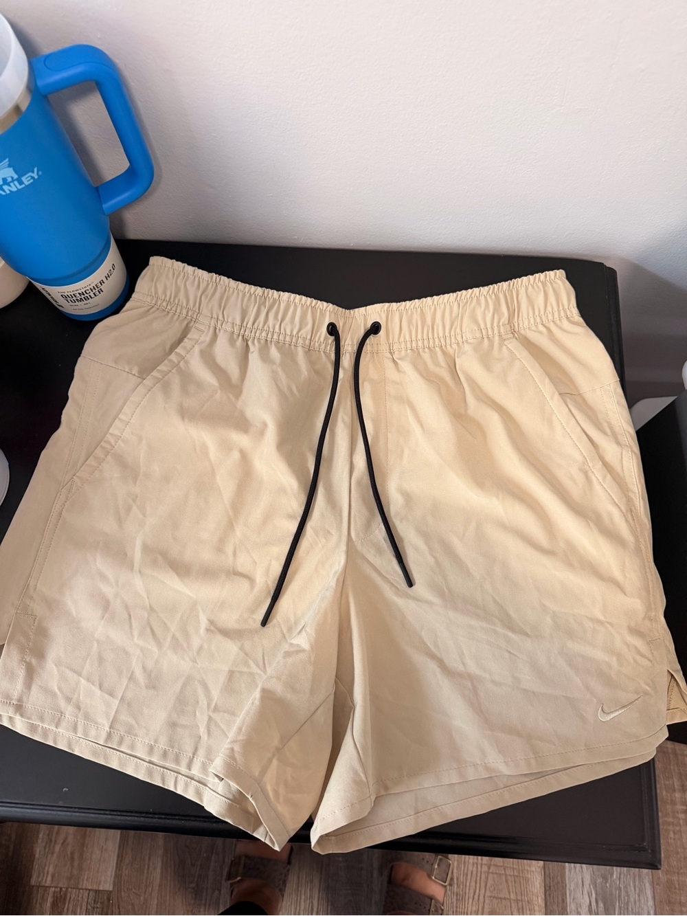 Nike Cream Athletic Shorts with Black Drawstring